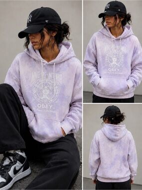 Obey Make Art Not War Lavender Tie Dye Oversized Hoodie Women’s L